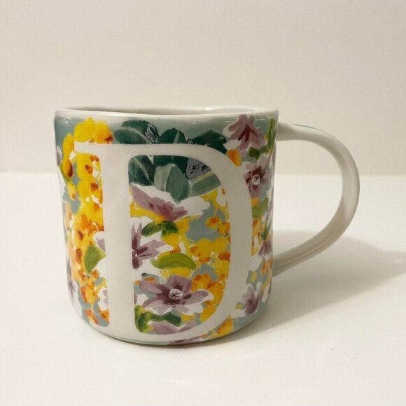Anthropologie Floral Mug Monogram  Letter D Cup - Picture 1 of 12